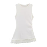 Women's Fashionable  Casual Pleated Lace Top Women Ruched Side Lace Trim Sleeveless Tank Top Casual Slim Fit Basic Tops 1JTD