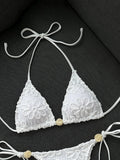 Sexy Yellow 3D Flower Micro Bikini 2026 Women Hole Out Stone Strap Push Up Bra Thong Swimsuit Holiday Bathing Suit Swimwear