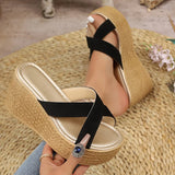 2026 Wedges Slippers Women Summer Plus Size 43 Chunky Platform Sandals Woman Comfortable Cross Strap High Heeled Sandals Female