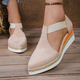 Women Closed Toe Wedge Sandals Summer Fashion Solid Color Pointed Elastic Band Elegant Comfortable Sandals for Women