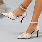 Spring Women's Sandals Pointed Toe Thin Heels 8cm Ankle Buckle Strap French Lace Up Ladies Pumps Dress Shoes Sandals New 2026