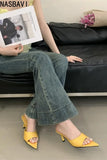 Ladies French Office OL High-heeled Slippers Shoes Fashion Pointed Sexy Women Open Toes Stripper Slides New 2026 Sandals Yellow