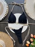 DEKA Metal Micro Bikini Set Lace-up High Waisted Bandage Thong Swimsuit Female Swimwear Women Solid Strappy Beachwear Bathing