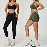 Women's Yoga 2-Piece Hip Lifting Tight Fitting Naked and Beautiful Back Set Outdoor Sports and Leisure Running Fitness Suit