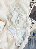 2026 New Women Print One-piece Suit Swimwear Sexy Hollow Out Cross Bandage Swimsuit Bodysuit High Waist Bathing Suit Beachwear