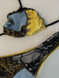 2026 Women Swimsuit Bold Leopard Print and Yellow Patchwork Bikini Set  Perfect for Beach Wear and Pool Parties Summer Getaways