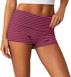Women's Fold Over Mini Shorts Summer Fashionable Causal High Waist Bodycon Skinny Shorts Striped/Solid Color Short Pants