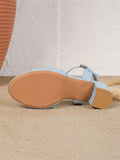 Size 42 Summer Classic Black White Ankle Strap Sandals for Women Elegant Blue Pink Square Heels Office Lady Shoes
