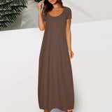 Casual Dresses For Teens Fashion Clothes Women Leisure Solid Color V Neck Short Sleeve Long Dress Casual Loose Sundress 2025