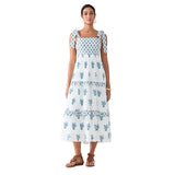Flower Print Tie Strap Swing Dress Women A-Line Square Neck Tiered Ruffled Summer Bohemian Beach Long Tank Dress
