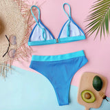 Bikini Sexy Women Swimwear Swimsuit Blue Patchwork Ribbed High Waist Bikinis Set Bathing Suit Beach Bikini Female Push Up 2026