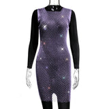 XS-2XL 15 Colors Rhinestones Fishnet Dress O-Neck Grid Swimsuit Bikini Cover Up Beach Pool Party Cover-ups for Swimwear Women