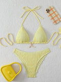Triangle Halter String Bikinis 2026 Women Sexy Swimsuit Solid Ring Linked Swimwear Female Bathers Bathing Swimming Swim Suit