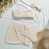 With Skirt Wrinkled Bandeau Bikini Female Swimsuit Women Swimwear Three-pieces Bikini Set Metal Ring Bathing Suit Swim Beachwear