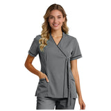 Top For Women Soft V Neck Open Front Scrub Tops Stretchy Short Sleeve Side Tie Shirts ropa de mujer