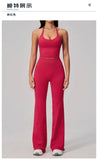 New Yoga Sets Women Summer Seamless Thread Hanging Neck Sports Vest Exercise Fitness Suit High Waist Wide Leg Pants Tracksuit