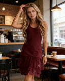 Women's Casual Sleeveless Tulle Lace Hem Midi Dress Fashion Summer Solid Color Beach Party Dresses