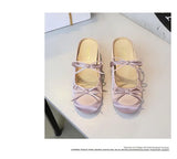 BIGTREE Satin Bow With One Strap With Shallow Mouth Half-Tugging Women's Hollow Inner Heightened Round-Head Sandals Comfortable