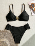 S - XL Metal Shell Halter Female Swimsuit High Waist Bikini Women Swimwear Two-pieces Bikini set Bather Bathing Suit Swim Lady