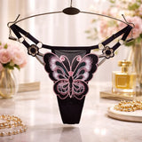 Butterfly Lace Thong for Women Low Waist G-String Transparent Mesh Panties Sexy Embroidered Briefs Adjustable Waist Culotte Femm