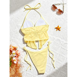 Sexy Lace Halter Tankini High Leg Cut Bikini Women Swimwear Female Swimsuit Two-Pieces Bikini Set Bather Bathing Suit Swim V8157
