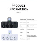 EU plug and socket 4 sockets, multi plug wall power plug and socket without extension cable or USB and Type-C port