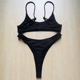 Sexy Black Tiny High Cut Leg Thong Bikini Female Swimsuit Women Swimwear Two-Pieces Bikini Set Bather Bathing Suit Swim V517C