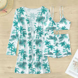New Sexy 3 Pieces Suit for Women Neck Hanging Bikini Set+Cover-up Swimwear Sunproof Tankini High Waist Shorts Swimsuit Beachwear