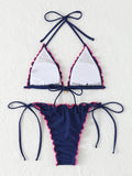 Triangle Halter String Bikinis 2026 Women Sexy Ruffle Swimsuit Solid Cherry Swimwear Female Bathers Bathing Swimming Swim Suit