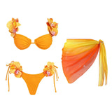 Flower Bikini With Skirt Set Sexy Women 3Pcs Swimsuit Push Up Swimwear Female Bandeau Biquini Bathing Suit Bodysuit Beachwear