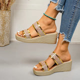 Shiny Sequin Wedge High Heels Sandals Women Plus Size Gold Chunky Platform Slippers Woman Lightweight Thick Sole Summer Sandles
