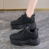 White Platform Women's Sneakers 2025 Autumn Lace-Up Thick Bottom Sports Shoes Woman Pu Leather Breathable Walking Shoes Female