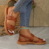 Summer Flats Rome Sandals for Women 2025 Woven Band Non Slip Beach Sandles Woman Plus Size 36-43 Back Strap Sandalias De Mujer