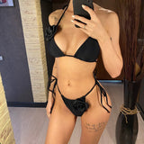 S - XL Sexy 3D Flowers Halter Strappy Bikini Women Swimwear Female Swimsuit Two-Pieces Bikini Set Bather Bathing Suit Swim V5297