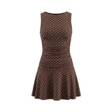 2026 Fashion Women Tank Dress Dots Print/Solid Color Sleeveless Slim Fit Ruched Short Dress for Daily Office Party
