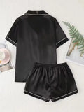 Summer Silk Satin Pajamas Set Womens Short Sleeve Turn-down Collar Button Top & Shorts Sleepwear Loungewear Nightwear