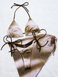 With Sarong Halter Ruffled Tie Dye Bikini Women Swimwear Female Swimsuit Three-pieces Bikini Set Bathing Suit Swim Beachwear
