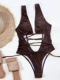 Leopard Deep V Neck Wrap Around High Cut Women Swimwear One Piece Swimsuit Female Monikini Tummy Cut Out Bathing Suit Swim Lady