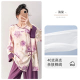 Plus size mother's cotton silk pajamas spring and summer new Chinese style can be worn outside home clothes Mother's Day gift