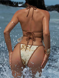 Glitter Sequin Printed Tankini Halter Bikini Women Swimwear Female Swimsuit Two-pieces Bikini set Bather Bathing Suit Swim V8067