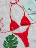 Halter Metal Chains String Micro Thong Bikini Women Swimsuit Female Swimwear Two-pieces Bikini Set Brazilian Bathing Suit Swim