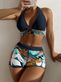 Halter Bikinis 2026 Women Printed Swimsuit Shorts High Waist Swimwear Female Bathers Swimming Bathing Suit Summer Beachwear