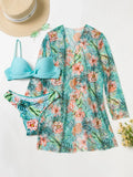 3 Pieces Push Up Bikinis 2026 Women With Kimono Beach Printed Swimsuit Sexy Swimwear Female Bathers Bathing Swimming Swim Suit