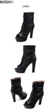 White Sexy Women Sandals Peep Toe 12cm Chunky Platform Zipper Belt Big Size 34-50 Dating Nightclub Ankle Cool Sandals Boots