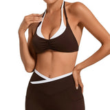 Women's Gym Workout Two-color Yoga Sports Bras Halter Neck Open Back Design Sports Tank Top Running Fitness Built-in Bra Cups
