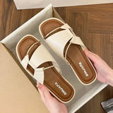 Summer 2026 Fashionable Minimalist Korean Style Beach Shoes Universal Flat Bottom Toe Post Thong Slippers Leisure Rubber Sole