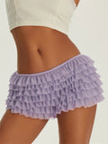 Women's Shorts Solid Color Chiffon Ruffle Layered Short Pants Elastic Waist Casual Bloomers Sexy Hot Shorts Loungewear