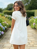 Women Casual White Mini Dress Short Sleeve Doll Collar Loose Shirt Dress 2026 Summer Retro Streetwear