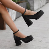 2026 Spring Style Suede Women's Thick-Soled High Heels with Ankle Buckles Women's High Heels Sizes 34 - 48