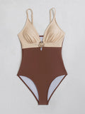 Contrast Color 2026 New Women's One Piece Suit Swimwear Sexy Strappy Backless Swimsuit Rhinestone Push Up High Waist Beachwear